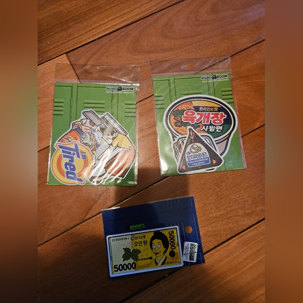 Assorted Korean Snack & Cartoon Sticker Pack - Green, Blue
